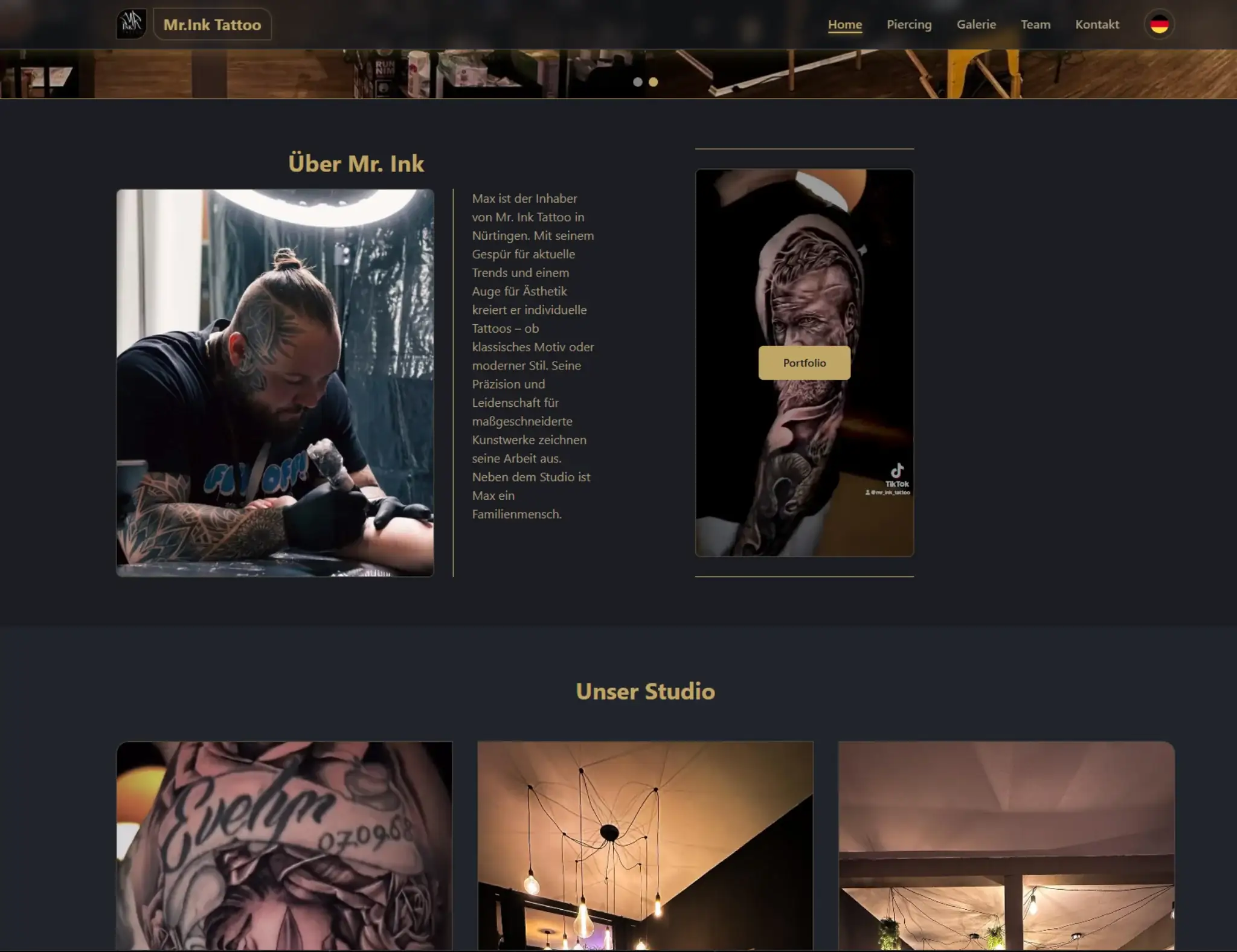 Mr. Ink Tattoo Studio Website – lokale Gewerbewebsite mit React, Webentwicklung Rems-Murr-Kreis