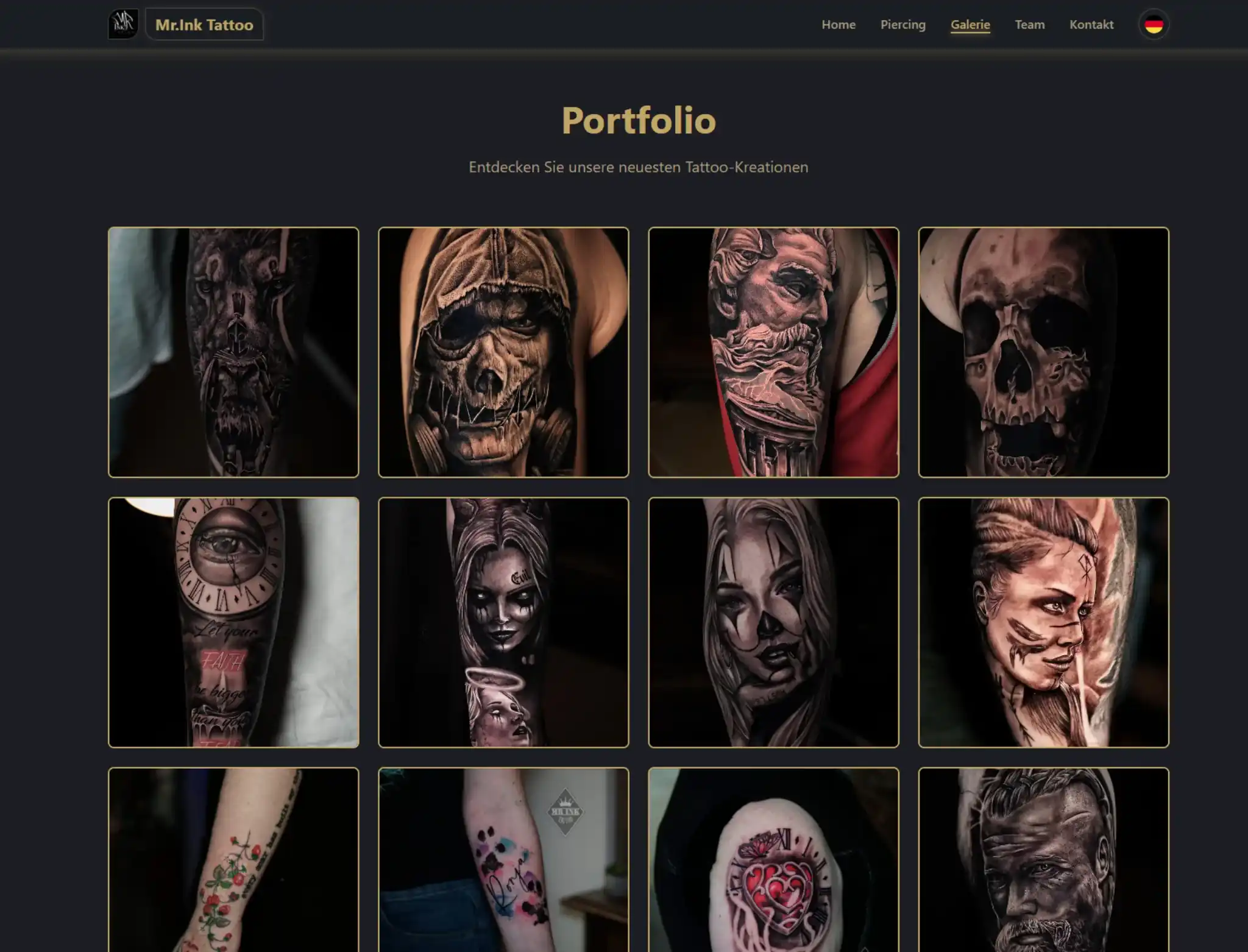 Mr. Ink Tattoo Website Screenshot – Portfolio-Darstellung für Tattoo-Künstler