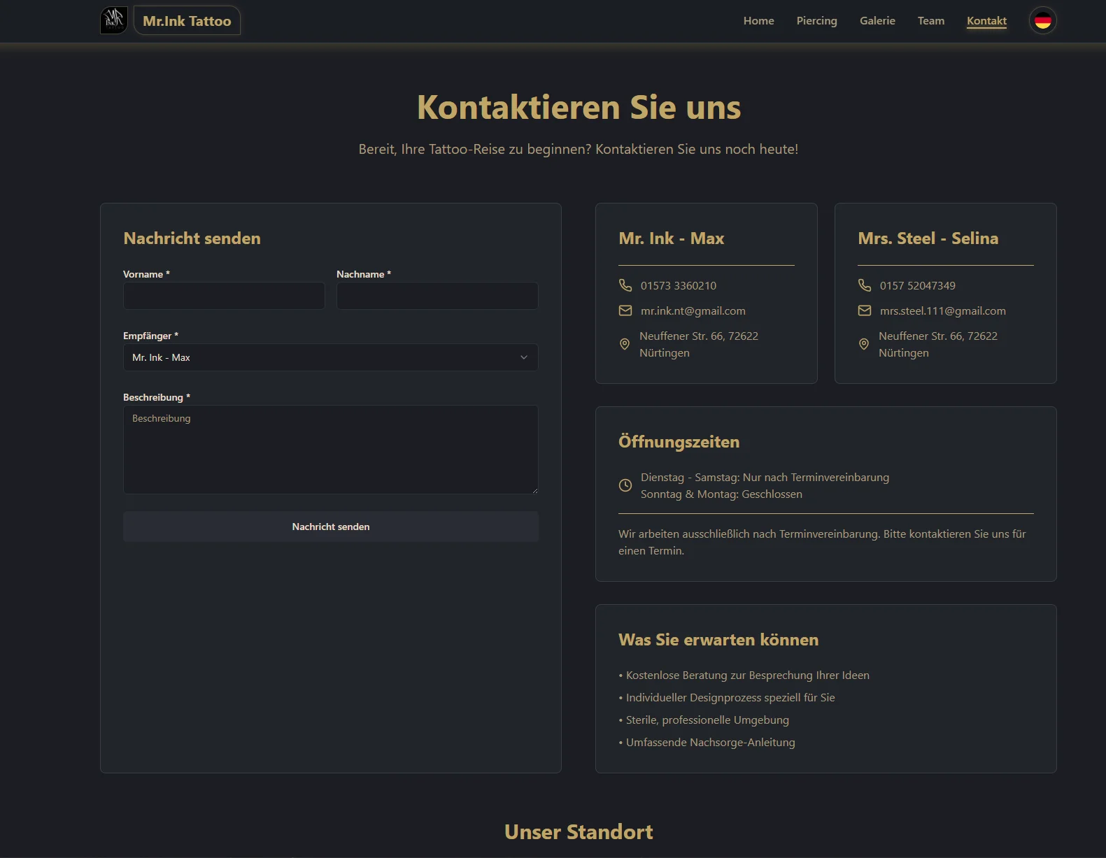 Mr. Ink Tattoo Mobilansicht – responsive Webentwicklung für kleine Unternehmen